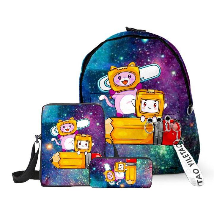 new-lankybox-carton-villain-three-piece-set-primary-and-middle-school-students-school-bag-backpack-backpack-shoulder-pencil-bag