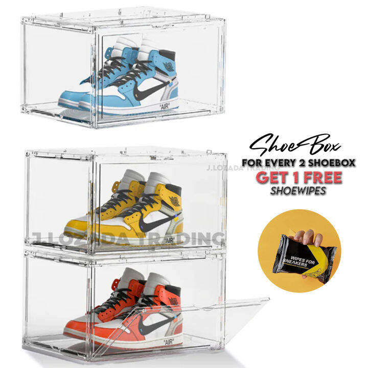 Clear Acrylic Shoe Box Organizer,Stackable Plastic Shoe Storage Boxes with Side Open