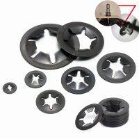 【YF】 20-50pcs Black Star Locking Washers Plum Bearing Retaining Rings M2-M12 Flower Washer Clip Metal Screw Nut Fastener Kit Hardware