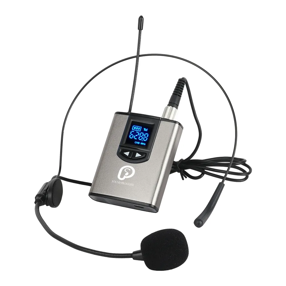 Micro-casque sans fil portable UHF entièrement en métal avec émetteur de poche et récepteur d'alimentation rechargeable 1/4 pour enseignant, enseignant, conférence, enregistrement VLOG