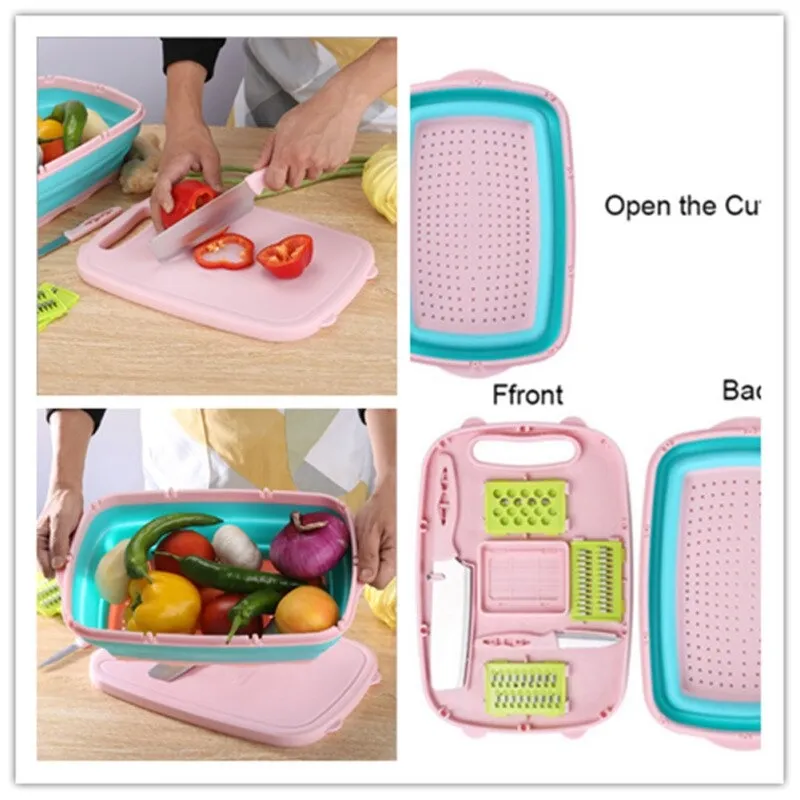 Cutting Board for Kitchen - 9-in-1 Multifunctional Cutting Boards - Durable Rice Husk - Collapsible Chopping Board - Space Saver - Fruit & Vegetable