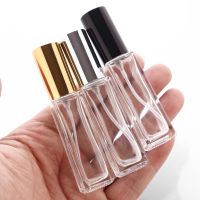 10pcs/lot 10ml Transparent Thin Glass Spray Bottle Sample Glass Vials Portable Mini Perfume Atomizer Gold Silver black Cap