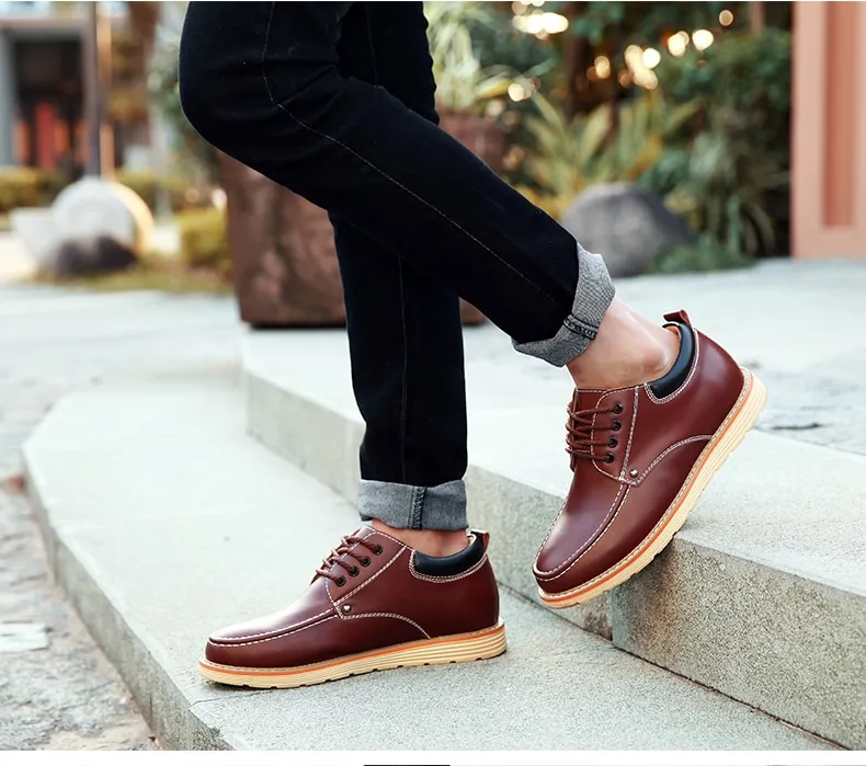 Hidden Heel 6cm Man Shoes Leather Genuine Elevator Shoes For Men Full Grain  Cow Leather Lace Up Casual Formal Dress Brown Shoes