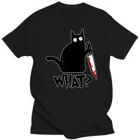 Cat What T Shirt Murderous Cat With Knife Funny Gift T Shirt Unisex Top Cotton Short sleeve Tee shirt homme XS-6XL