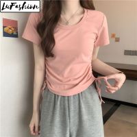 LuFashion เสื้อยืดลำลองเรียบแขนสั้นเข้ารูปสำหรับฤดูร้อน