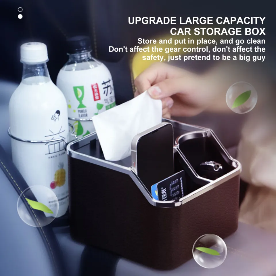 Car Armrest Cup Holder Auto Interior Storage Organizer Car Essentials for  Water Cup/Tissue With 2 Foldable Cup Holders