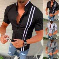 2022 Mens business shirt short-sleeved slim-fit formal stripe casual Henry wears stand-up shirt shirt size S-3XL