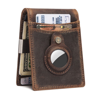 TOP☆Luxury Genuine Leather Airtag Wallet RFID Card Bag With Apple AirTag Case Anti-lost Men Coin Purse Airtags Cardholder