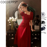 COCOEPPS 2023ชุดหมั้นสีแดงอารมณ์สง่างามใหม่มักจะสามารถสวมใส่ชุดราตรีขนาดเล็ก