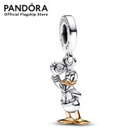 Pandora Disney 100 Donald Duck sterling silver and 14k gold dangle with 0.009 ct TW GHI SI1+ round brilliant-cut lab-created diamond เครื่องประดับ จี้ชาร์ม ชาร์มเงิน ชาร์มสร้อยข้อมือ ชาร์มแพนดอร่า แพนดอร่า