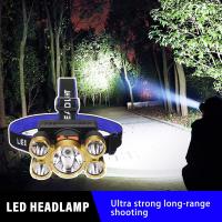 ไฟฉายสวมหัว LED ไฟหน้าสว่างพิเศษแข็งแรงกันน้ำชาร์จไฟผ่าน USB ไฟฉายคาดศีรษะสำหรับกลางแจ้งตั้งแคมป์ตกปลาใต้ดิน W0W1