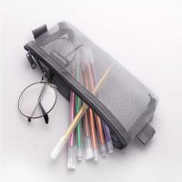 Simple Transparent Mesh Pencil Case Pen Storage Student Pencil Bag Large Capacity Stationery Organizer Pouch School Supplies Pencil Cases Boxes