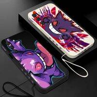 【LZ】♚  Capa de telefone anime Pokémon Gengar com alça de mão ajustável para Samsung A53 A50 A12 A52S A51 A72 A71 A73 A81 A91 A32 A22 A20 A30 a21S 4G 5G