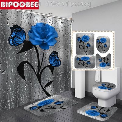 【CW】♣☄♦  Fabric Shower Curtain Curtains Set Non-Slip Rug Toilet Lid Cover and