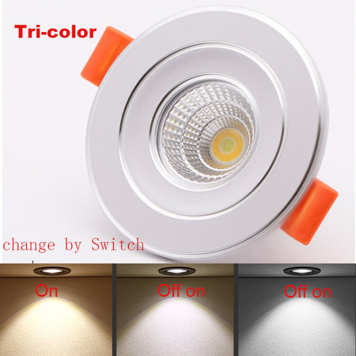 LED Recessed Pin Light COB Tri-color Downlight Embeded Ceiling Lamp 3 ...