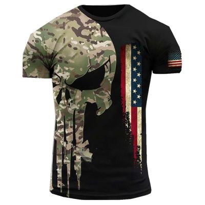 เสื้อยืดพิมพ์ลายทหารทหารอเมริกันคอกลมหลวมแขนสั้นลายพราง Command 6xl เสื้อผ้าลำลอง