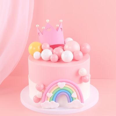 EVA Pearl Crown Cake Topper Fondant Pink Love Crown Happy Birthday Cake Decoration Baby Shower Cake Decorating Supplies