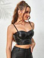 Hot sell Sexy Stretch Solid PU Leather Look Bustier Crop Corset Top Party Clubwear Body Shaper