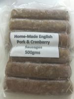 500g (6 Sausages) English Pork &amp; Cranberry Sausages - The cranberries come to the forefront here giving a fruity richness to your meat. Great item for Pigs in Blankets.