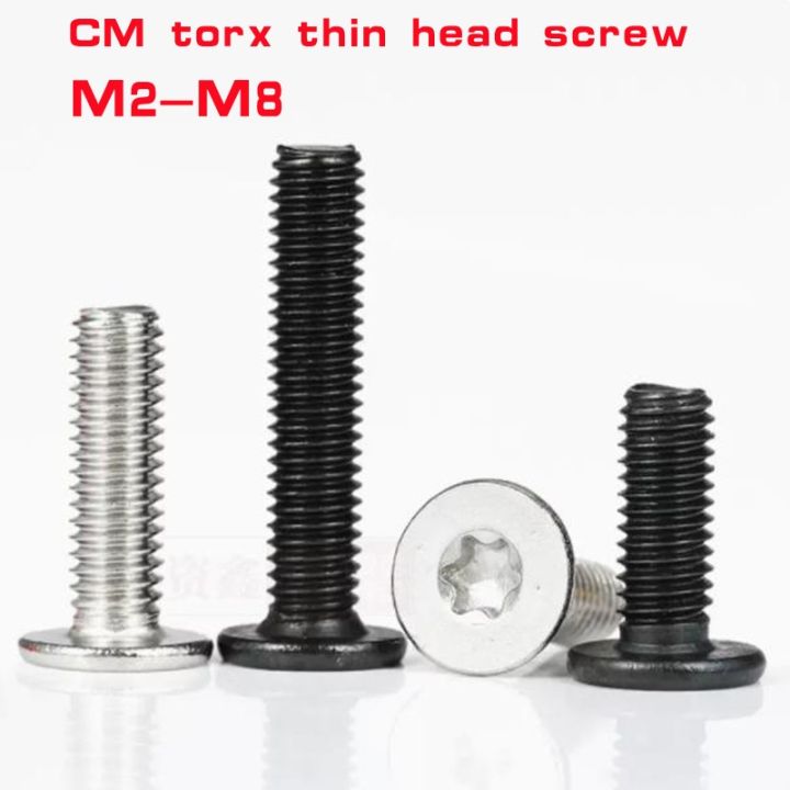 5-50pcs-thin-head-screw-cm-m2-m2-5-m3-m4-m5-m6-m8-304-a2-stainless-steel-black-torx-six-lobe-ultra-thin-flat-wafer-head-bolts