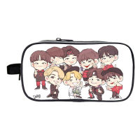 【cw】Stray Kids Pencil Case Office Student Pencil Bag Singer Cute Double-layer Pen Case School Supplies Pen Stationery Bags ！