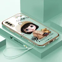 Hontinga Casing Case For OPPO A31 2020 Case Fashion Cartoon Cute Girl Luxury Chrome Plated Soft TPU Square Phone Case Full Cover Camera Protection Anti Gores Rubber Cases For Girls
