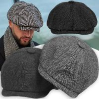 △℡▦ Classic Wool Newsboy Caps Men Herringbone Flat Caps Gatsby Lvy Cabbie Hat Vintage Woolen Driving Hats Winter Peaky Blinders