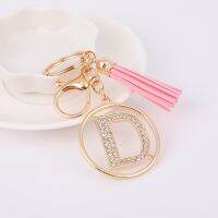 Creative Trendy Rhinestones English Letter Alloy Keychain With Pink Tassel