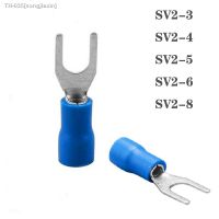 ﺴ✔♙ SV2-4 Blue 100PCS/Pack Furcate Cable Wire Connector Furcate Pre-Insulating Fork Spade 16 14AWG Wire Crimp Terminals SV2.5-4 SV