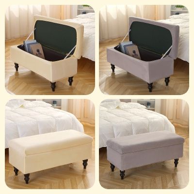 hot！【DT】☒  Color Rectangle Bed Ottoman Covers Elastic Storage Footrest Slipcovers for Room Protector