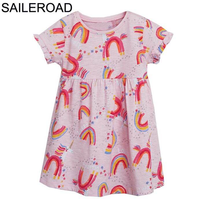 jeansame-dress-saileroad-2-8-y-สาวยูนิคอร์นชุดเด็กแขนสั้นชุดเด็กทารกชุดเจ้าหญิงฤดูร้อนผ้าฝ้ายเด็กสวมชุด