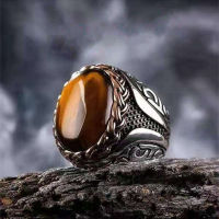 Hot ตุรกี Handmade R แหวนผู้ชายผู้หญิงฝังสีน้ำตาล Tiger Eye แหวนหิน Punk Men ศาสนามุสลิมอิสลาม Jewelry