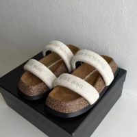 2022 summer alexanderwangˉembroidery super hot slippers leather thick bottom casual outer wear buckle sandals cork sandals HOT ❆✜❈