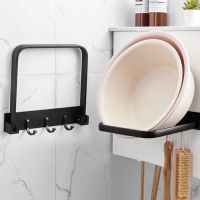 Wall Mounted Foldable Storage Shelves for Household Bathroom Kitchen Wash Basin Rack Hook Punch Free Towel Holder