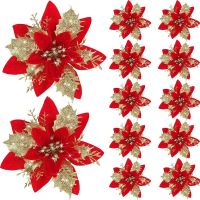 Glitter Artifical Christmas Flowers Merry Christmas Tree Decoration Happy New Year Ornaments Xmas Fake Flowers Natal Christmas Ornaments