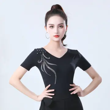 Dancing Clothes Square Dance Clothing Summer Modal Short Sleeve round Neck  Top Black Latin Dance Practice Clothes Female Summer
