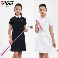 PGM Girls Kids Sports Apparel Short-sleeved Golf Polo Shirt Dress Children High Waist Summer Breathable Mesh Skirt Dresses Slim Clothes