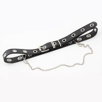 【cw】 New Fashion PunkPU Leather Material Belts Men WomenCoffee Chains Decorate Trend Female Pin Buckle Streetwear Belt