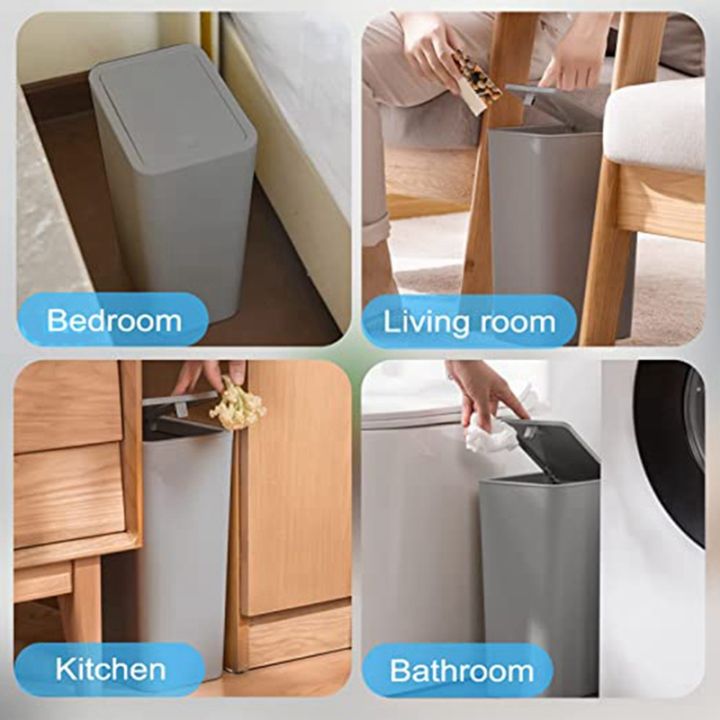 3pcs-square-trash-can-with-press-type-lid-small-slim-garbage-bin-wastebasket-for-kitchen-bedroom-office-grey-3pcs-grey