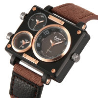 Fashion Quartz Watch Men Sport Military Watch Pilot Army Oversize 3 Time Zones Rectangle Wrist Watch for Man Canvas Nylon Strap