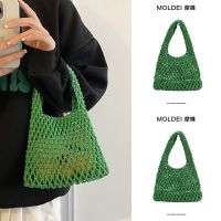 Summer net bag hand-woven bag women 2023 new niche design straw handbag hollow bucket bag 【QYUE】