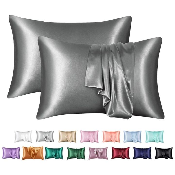 1/2pcs Satin Pillowcase Solid Color Bed Pillow Covers Hair Beauty ...