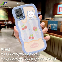 JieFie เคสโทรศัพท์หมีนำโชคสำหรับ VIVO Y21 / Y21S / Y22 / Y22S / Y21A / Y21T / Y33S / Y33T / Y02/Y01เคสกระต่ายน่ารักทีพียูอ่อนมีสีด้านฝาหลังขอบคลื่นเคสโทรศัพท์