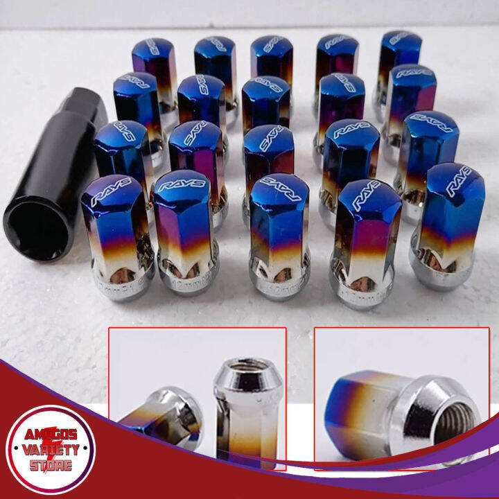 RAYS STEEL Titanium Blue Lug Nuts M12X1.5 32mm Universal Car Racing