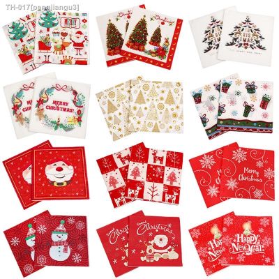 ∋◇⊕ 20pcs Christmas Paper Napkins Santa Claus Snowman Merry Christmas Decorations for Home New Year Disposable Tableware Supplies
