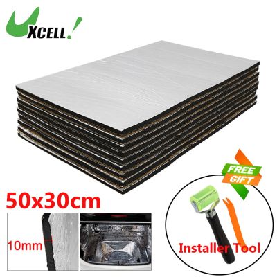 Uxcell 9 ชิ้น 50x30 ซม. แผ่นฉนวนกันเสียงรถยนต์ 10 มม. ฝาครอบเครื่องยนต์ฉนวนกันเสียงพร้อมเครื่องมือติดตั้งของขวัญฟรี