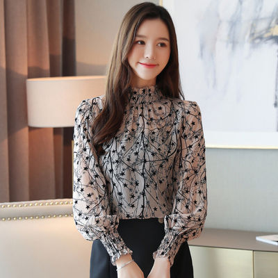 Women Chiffon Blouses Casual Stand Collar Floral Women Clothing Long Sleeve Printed Shirt Women Tops Chemise Femme 6197 50