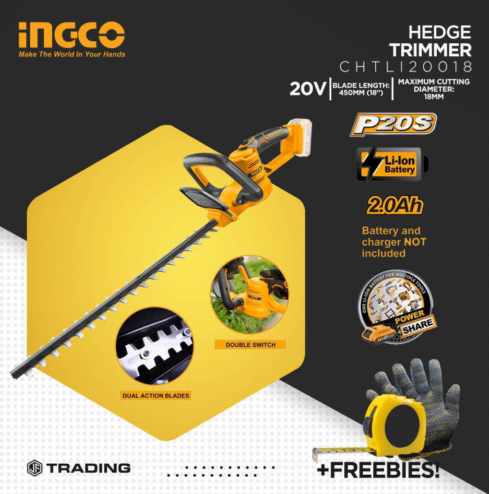 INGCO LiIon Hedge Trimmer CHTLI20018 20V (WITH FREE SAFETY GLASSES
