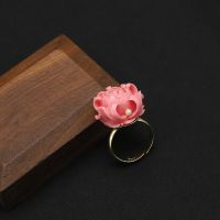 GLSEEVO Pink Coral Adjustable Open Rings For Women Luxury Trend Fashion Wedding Jewelry Anniversary Gift For Girls GR0326