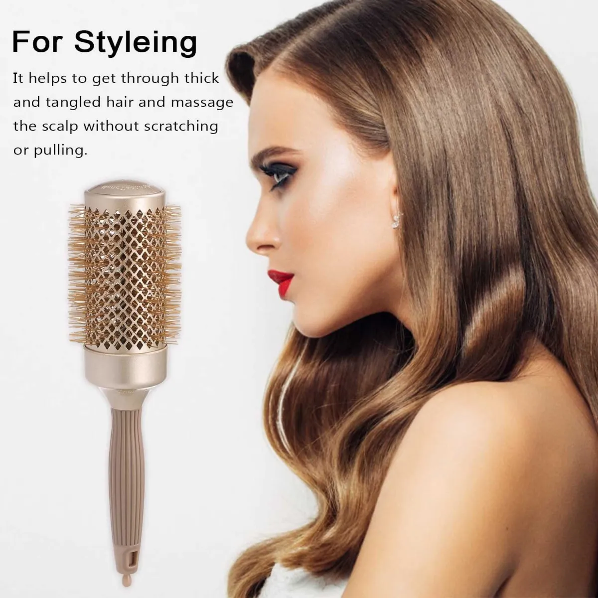 Round Hair Brush Massage Comb Ceramic Coating & Ionic Roller Hairbrush  for Blow Drying Detangling Hairbrush for Women (Gold) | Lazada